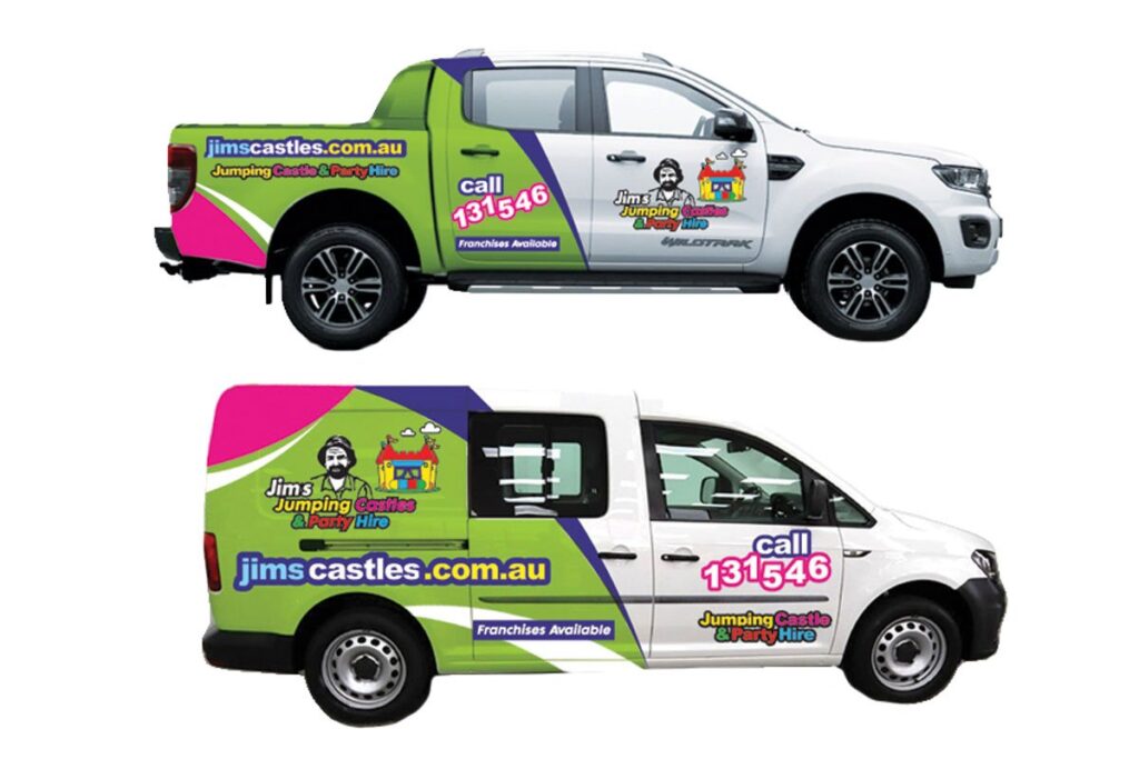Mockups for Franchise Vehicle Signage Jim's Castles
